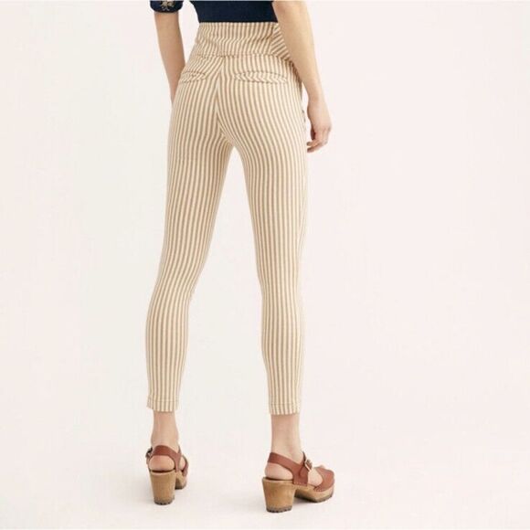 Free People Frankie High Waist Skinny Pants Tan White Stripe Button Front 4 - Picture 4 of 15